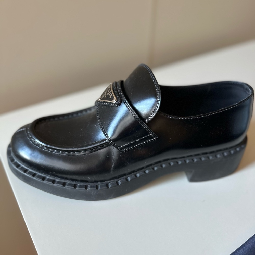 Prada Black Brushed Leather Loaferss